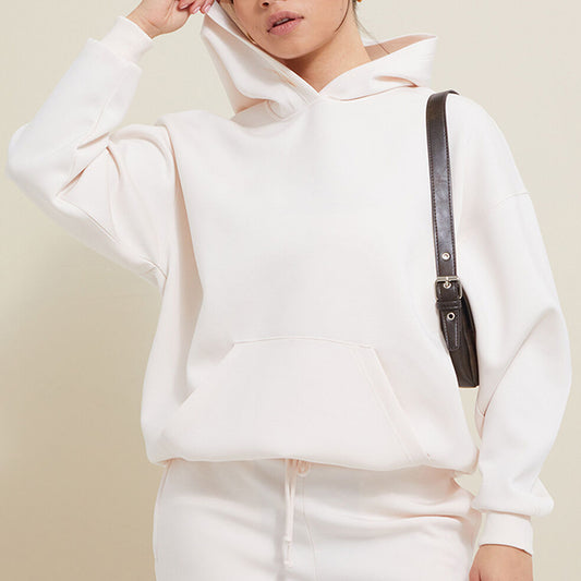 Beigefarbener Oversize-Kapuzenpullover mit Reißverschluss für Damen