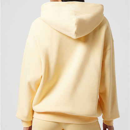 Beigefarbener Oversize-Kapuzenpullover mit Reißverschluss für Damen