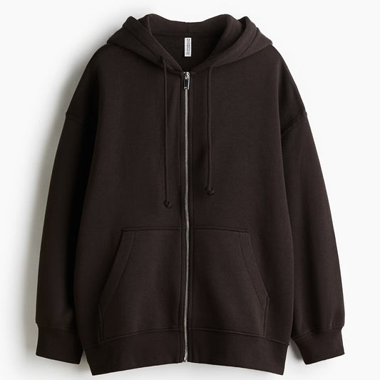 Brown hoodie with a zipper on a white background