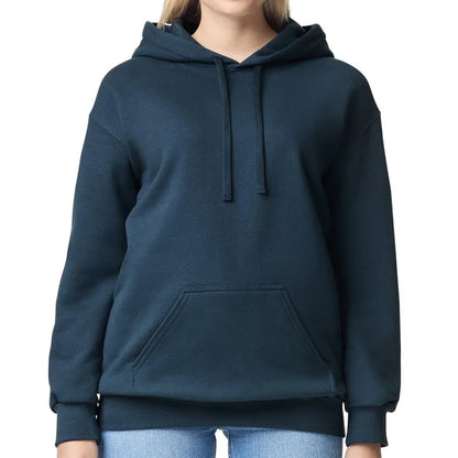 Person wearing a blue hoodie on a white background