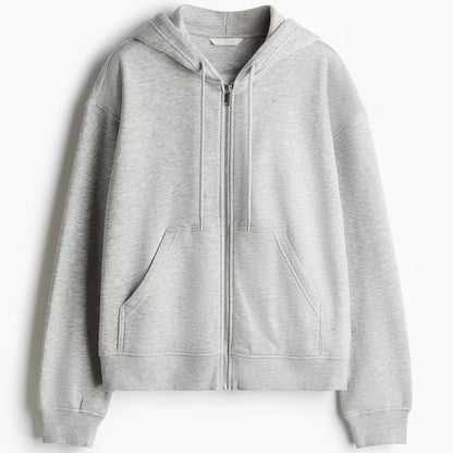 Gray zip-up hoodie on a white background