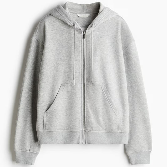 Gray zip-up hoodie on a white background