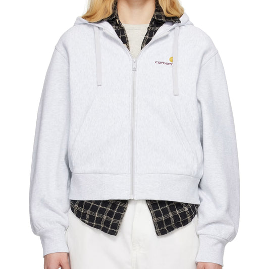 White hoodie with plaid lining worn by a person on a white background