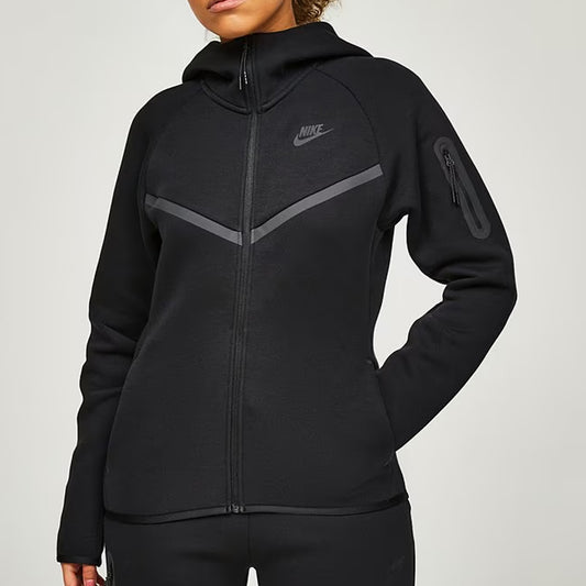 Black Nike jacket with a gray stripe on a light gray background