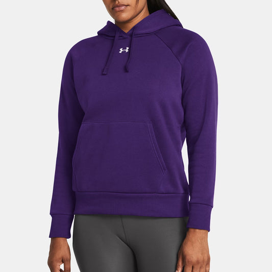 Purple hoodie with a brand logo on a white background