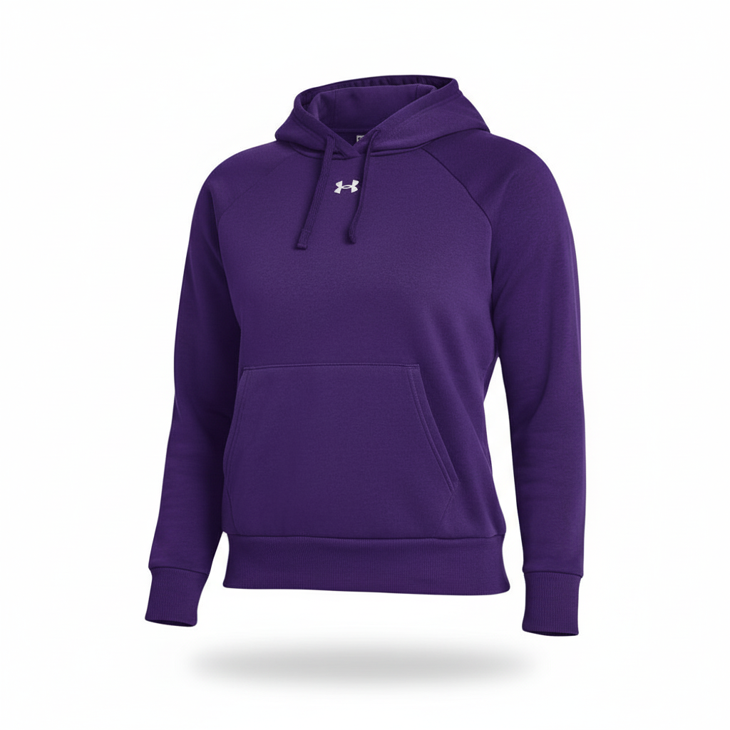 Purple hoodie with Under Armour logo on a white background