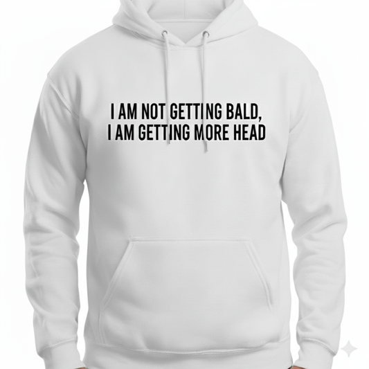 White hoodie with humorous text on a white background